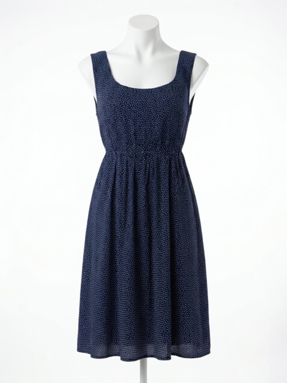 Emma Michelle Navy Polka Dot Sleeveless Empire Waist Pleated Midi Dress Size 14